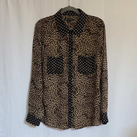 INC International Concepts Brown and Black Button Up Blouse.  Size Large - Picture 1 of 10